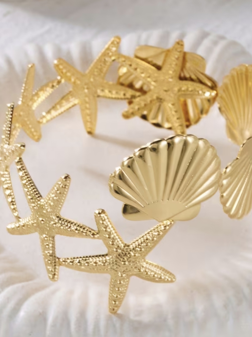 Gold Seashell & Starfish Statement Cuff Bracelet